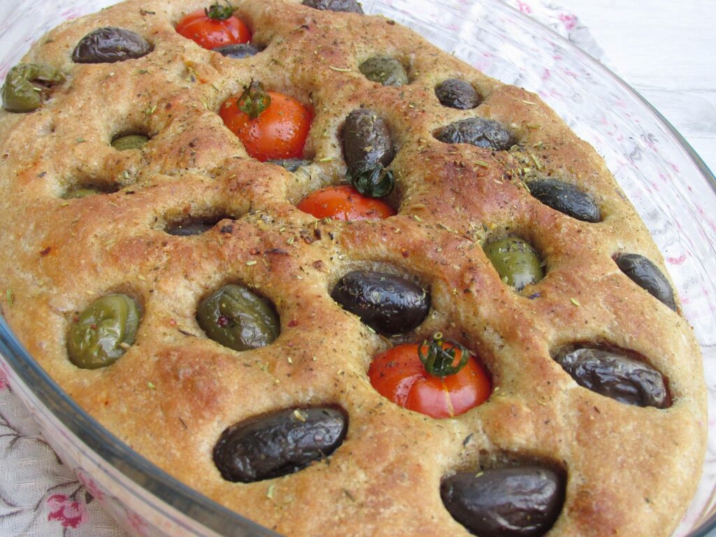 Deep dimples of focaccia 